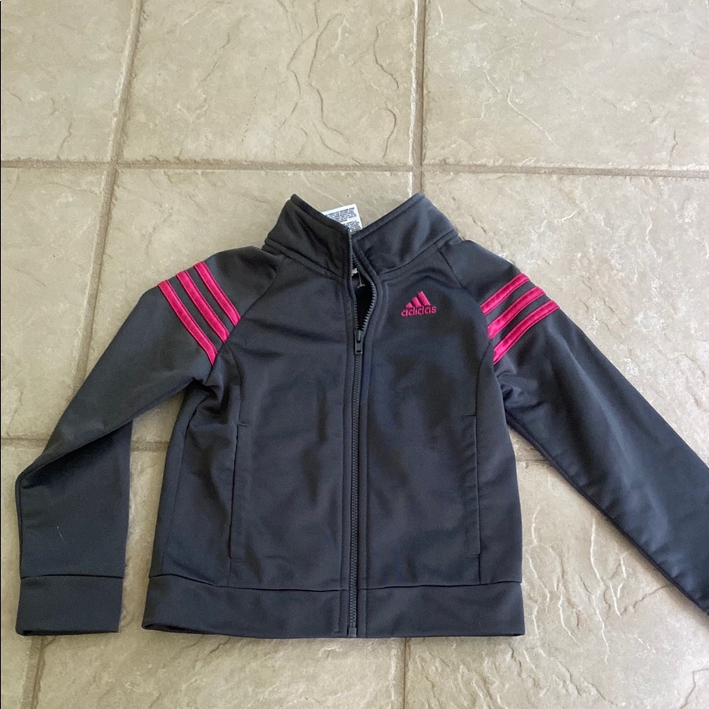 Adidas Dark Gray Jacket with Vibrant Pink Accents